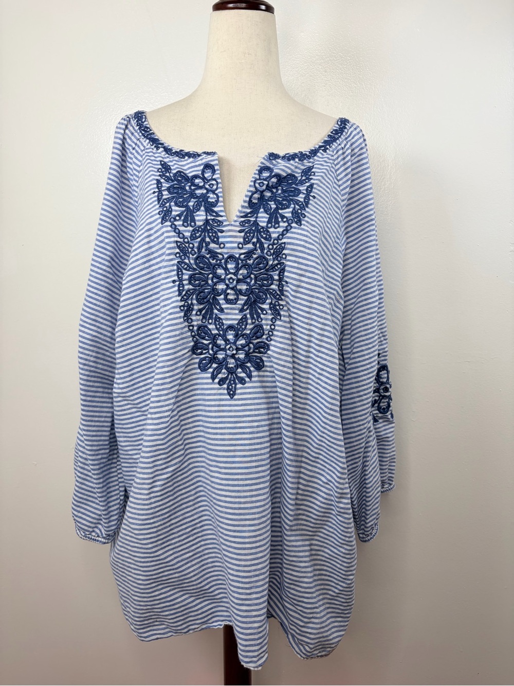 Talbots Harbor Stripe Embroidered Top - Picture 2 of 8